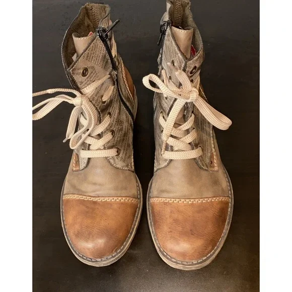 Reiker Peyton Graphic Print Side Zip Combat Boots 38 (sz 7.5-8) - Picture 2 of 7